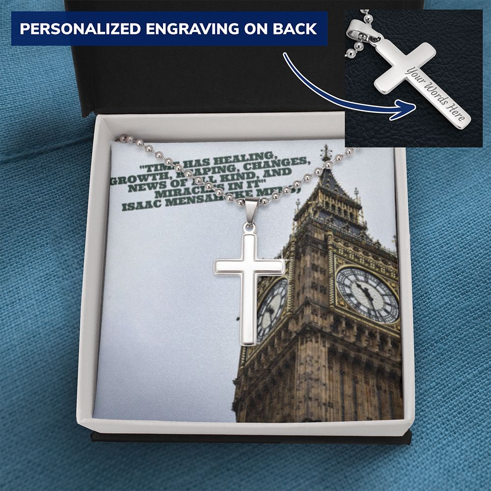 CROSS NECKLACE WITH IKE MENS QUOTE