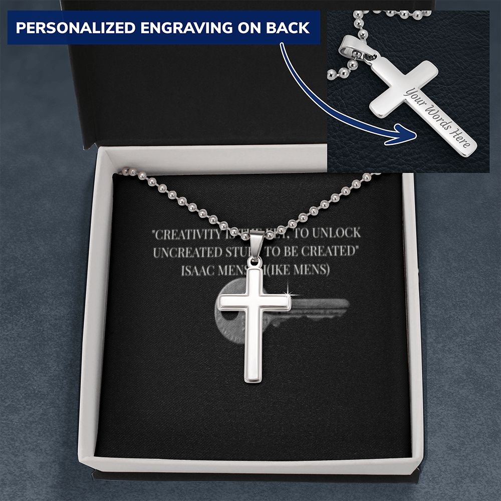 CROSS NECKLACE WITH IKE MENS QUOTE
