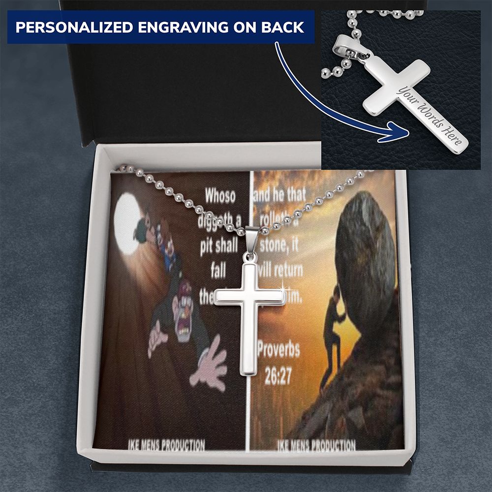 IKE MENS SCRIPTURE COLLAGE CROSS NECKLACE