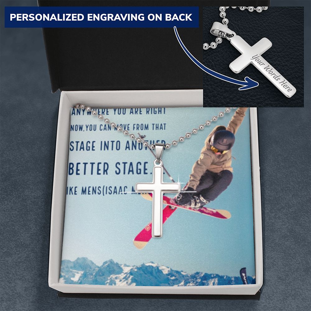 CROSS NECKLACE WITH IKE MENS QUOTE