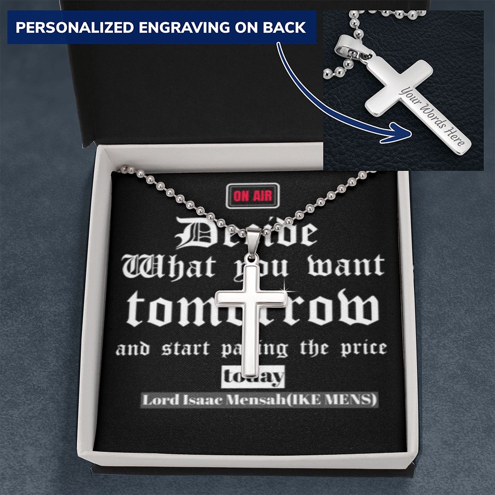 CROSS NECKLACE  WITH IKE MENS QUOTE