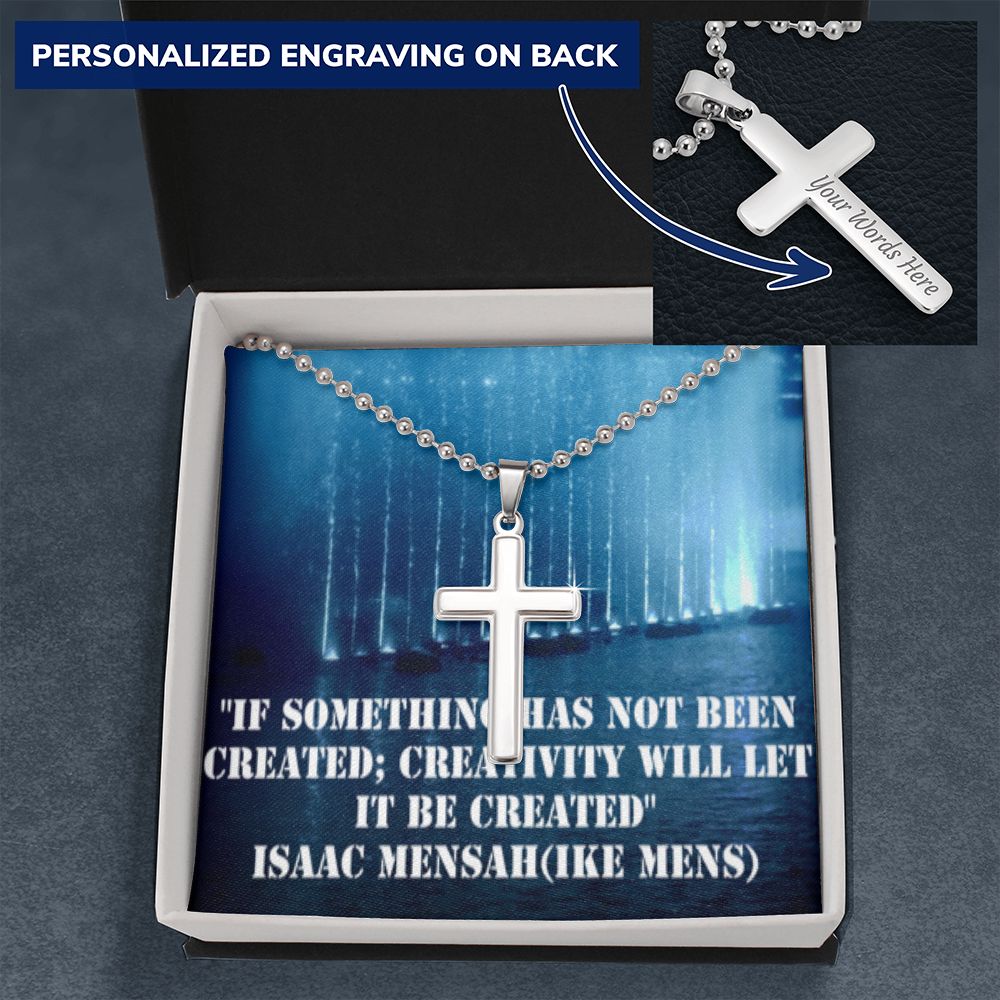 CROSS NECKLACE WITH IKE MENS QUOTE