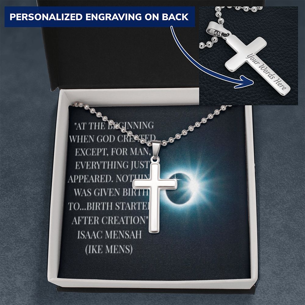 CROSS NECKLACE WITH IKE MENS QUOTE