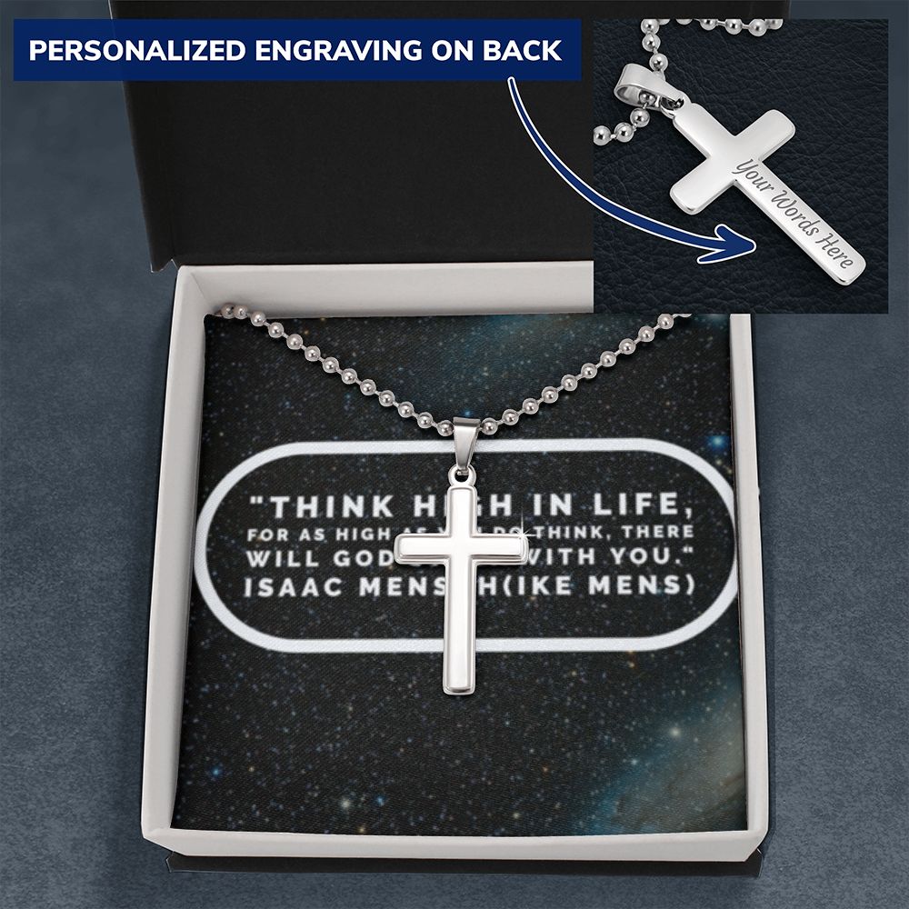 CROSS NECKLACE WITH IKE MENS QUOTE