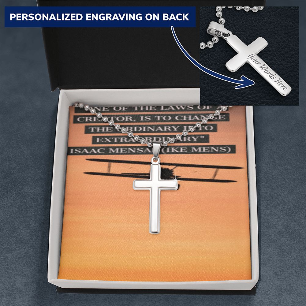 CROSS NECKLACE WITH IKE MENS QUOTE