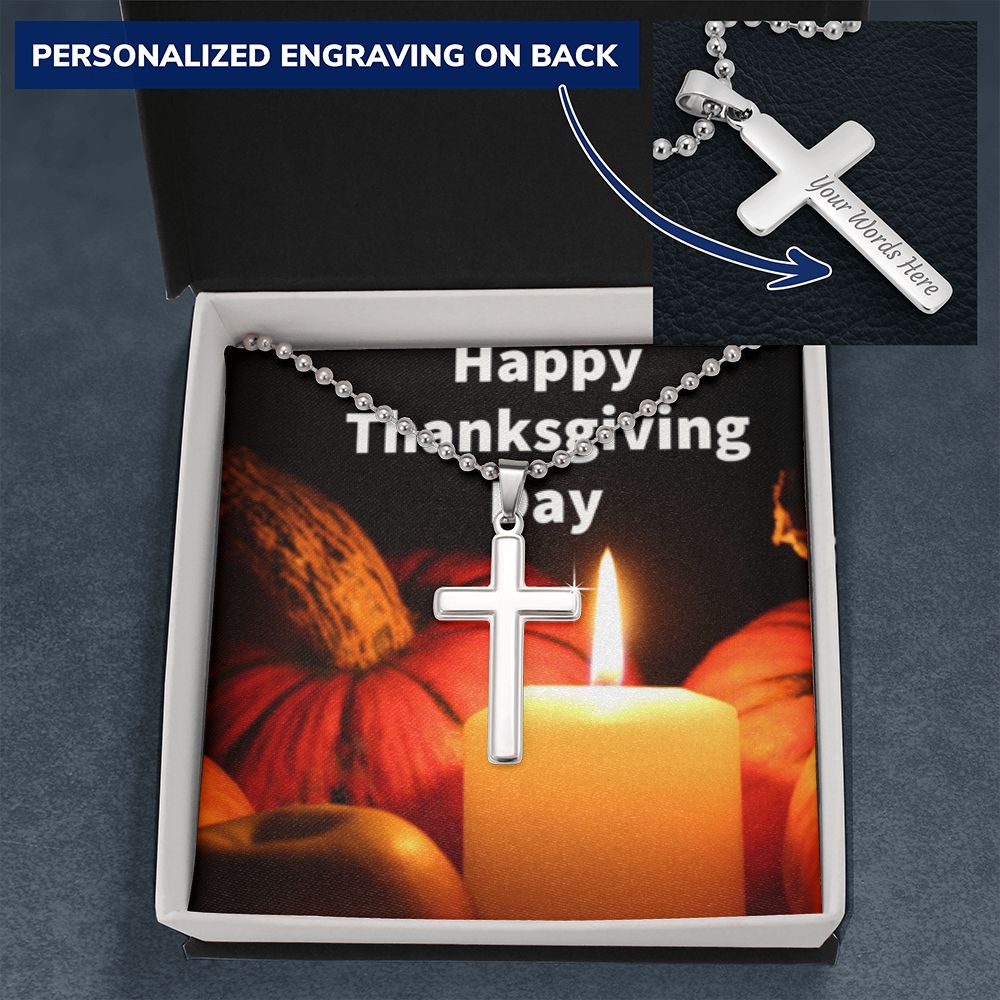 HAPPY THANKSGIVING DAY CROSS NECKLACE