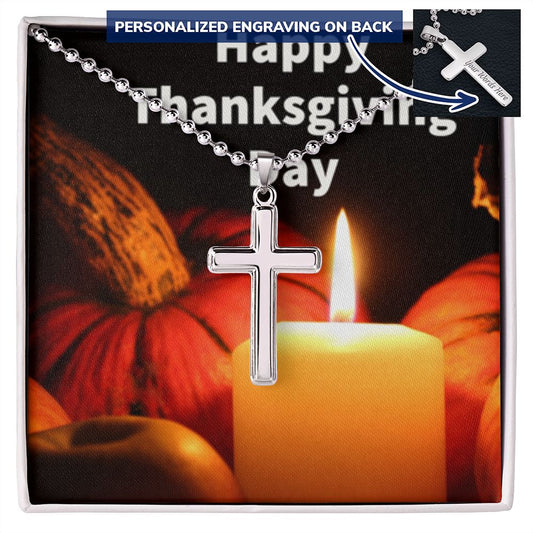 HAPPY THANKSGIVING DAY CROSS NECKLACE