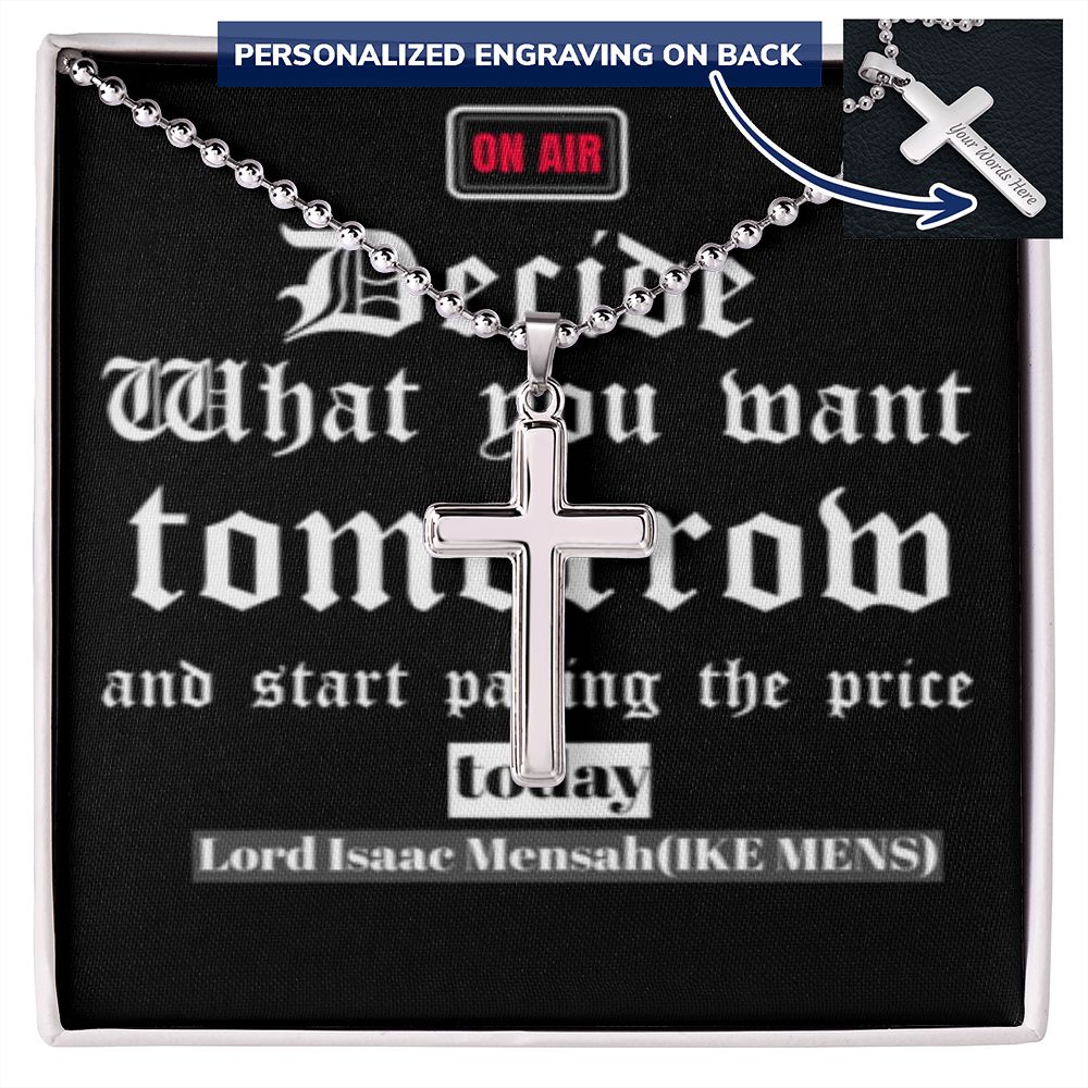 CROSS NECKLACE  WITH IKE MENS QUOTE
