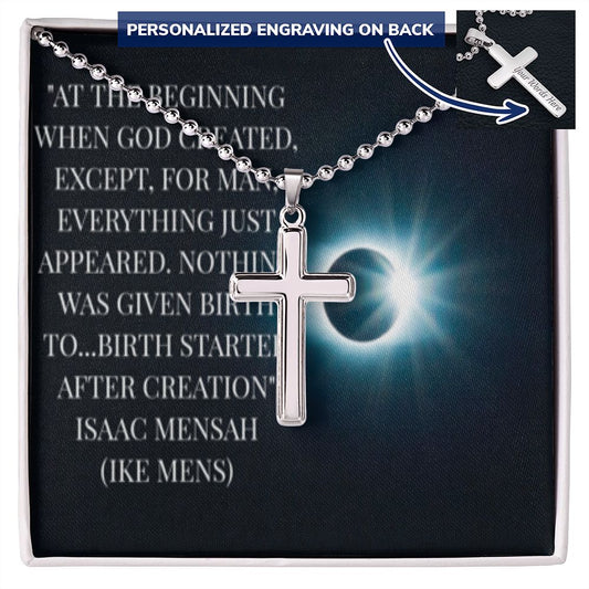CROSS NECKLACE WITH IKE MENS QUOTE