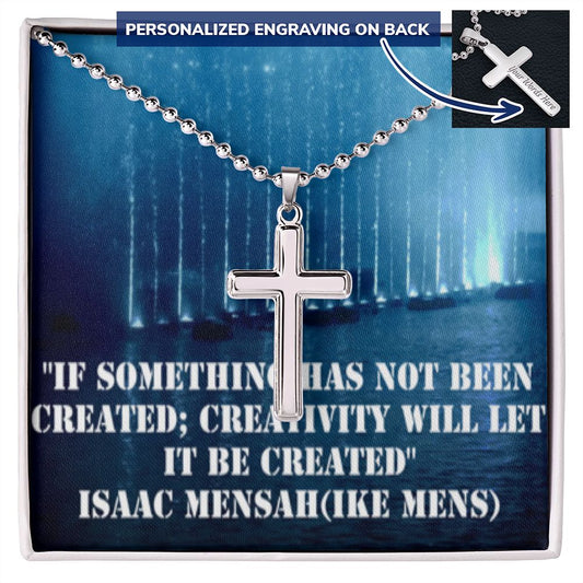 CROSS NECKLACE WITH IKE MENS QUOTE