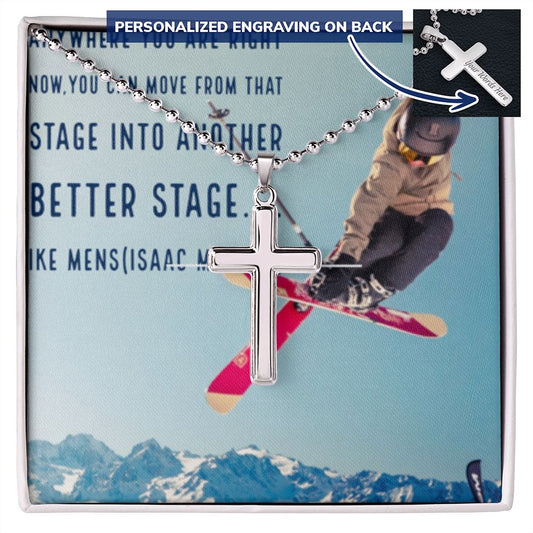 CROSS NECKLACE WITH IKE MENS QUOTE