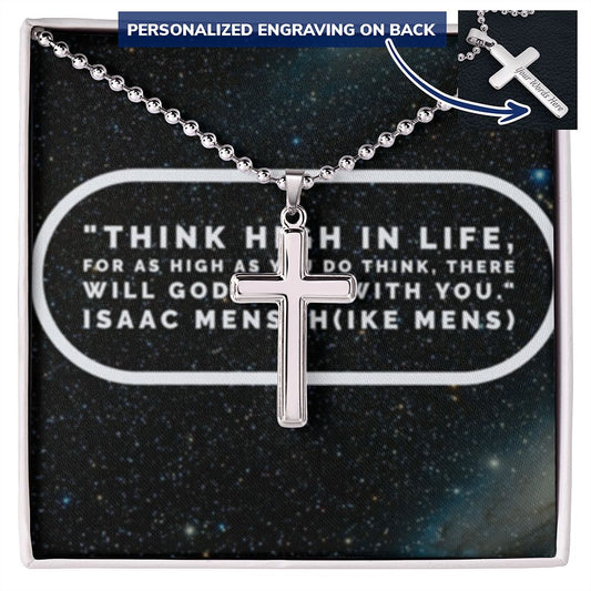 CROSS NECKLACE WITH IKE MENS QUOTE