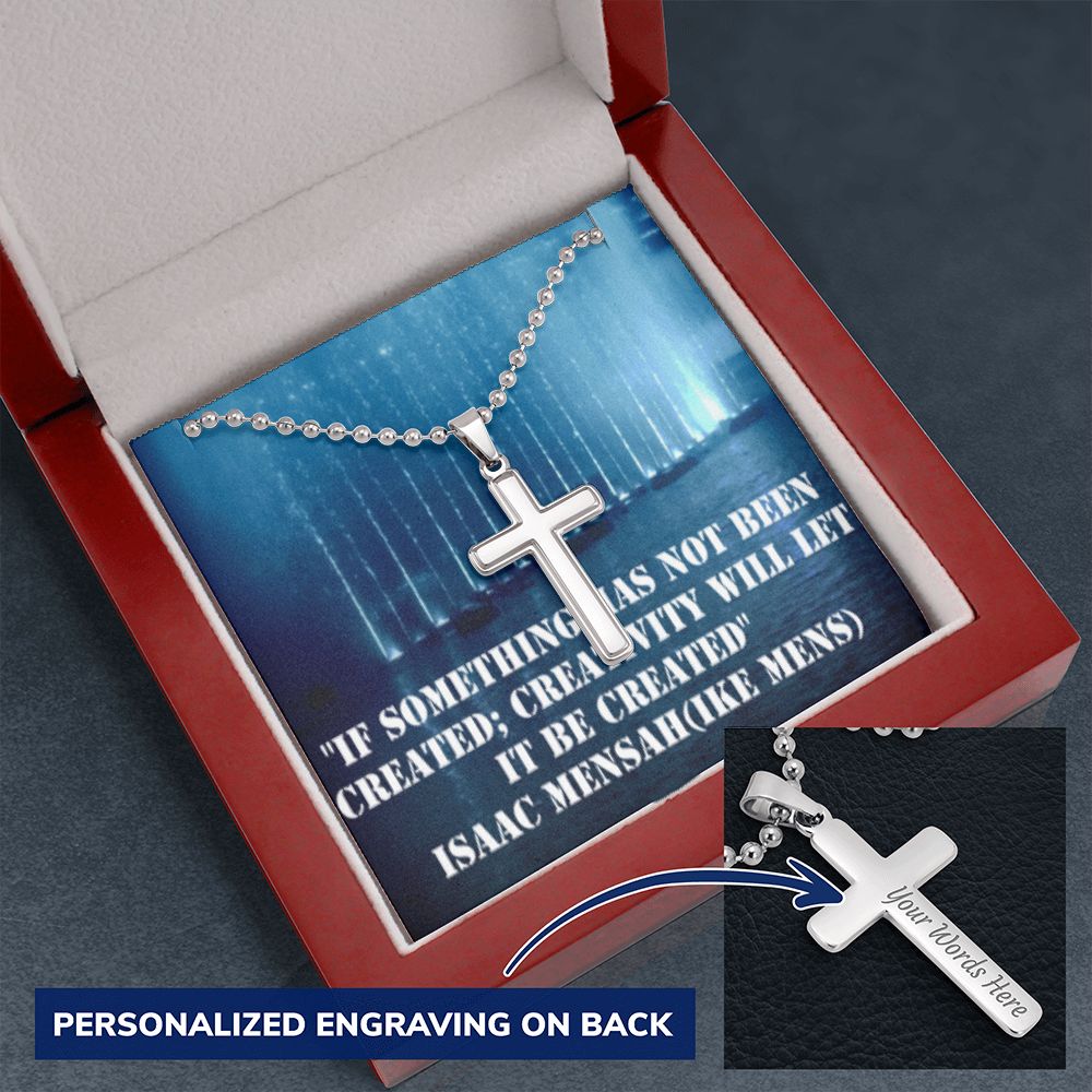 CROSS NECKLACE WITH IKE MENS QUOTE