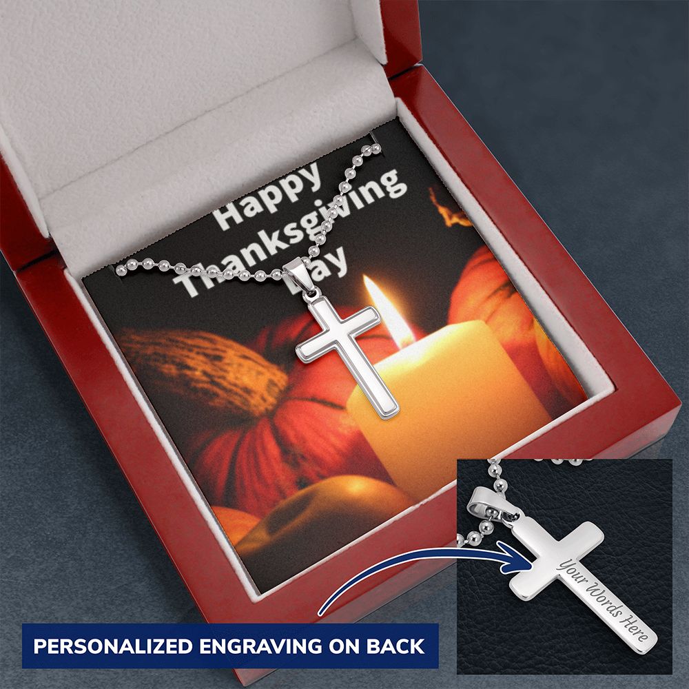 HAPPY THANKSGIVING DAY CROSS NECKLACE