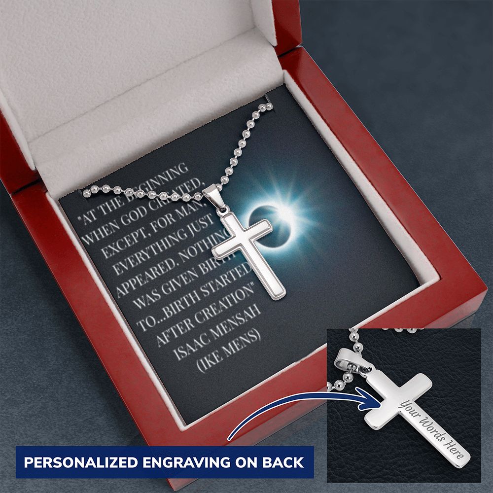 CROSS NECKLACE WITH IKE MENS QUOTE