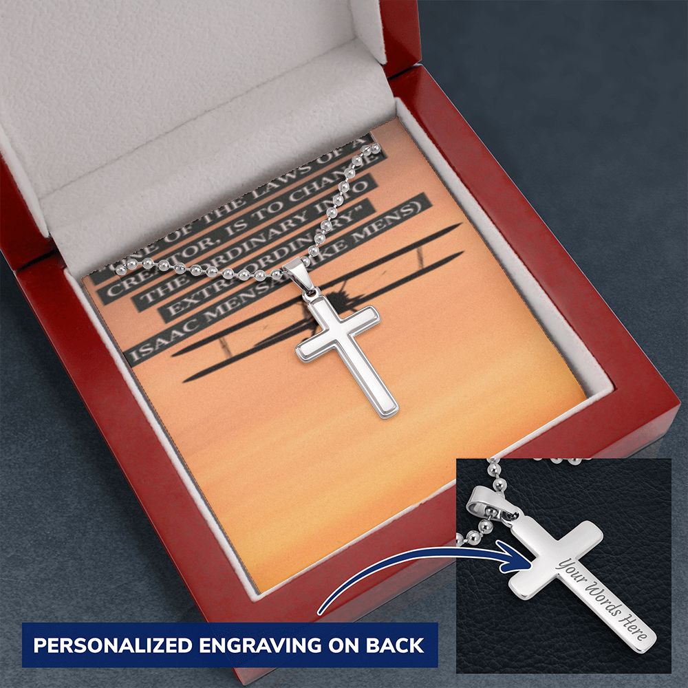 CROSS NECKLACE WITH IKE MENS QUOTE