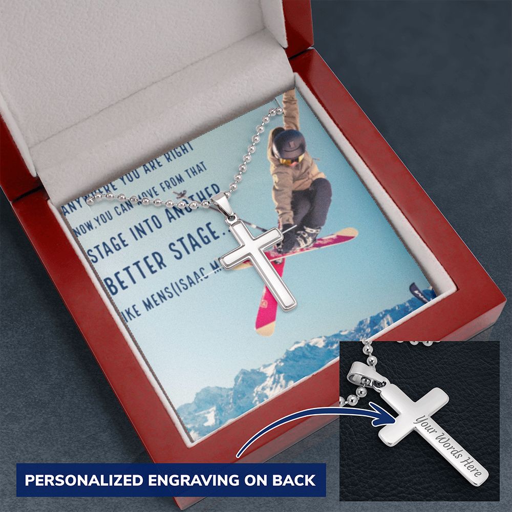 CROSS NECKLACE WITH IKE MENS QUOTE