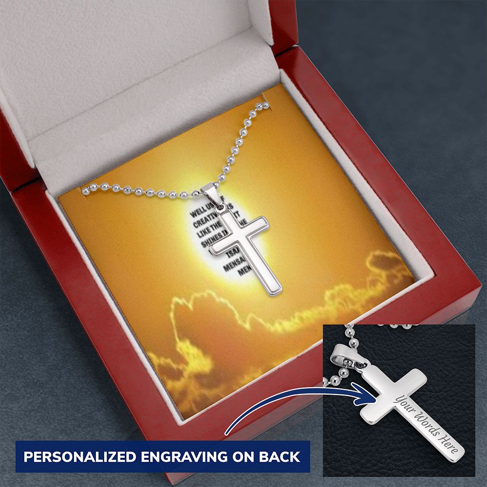 CROSS NECKLACE WITH IKE MENS QUOTE