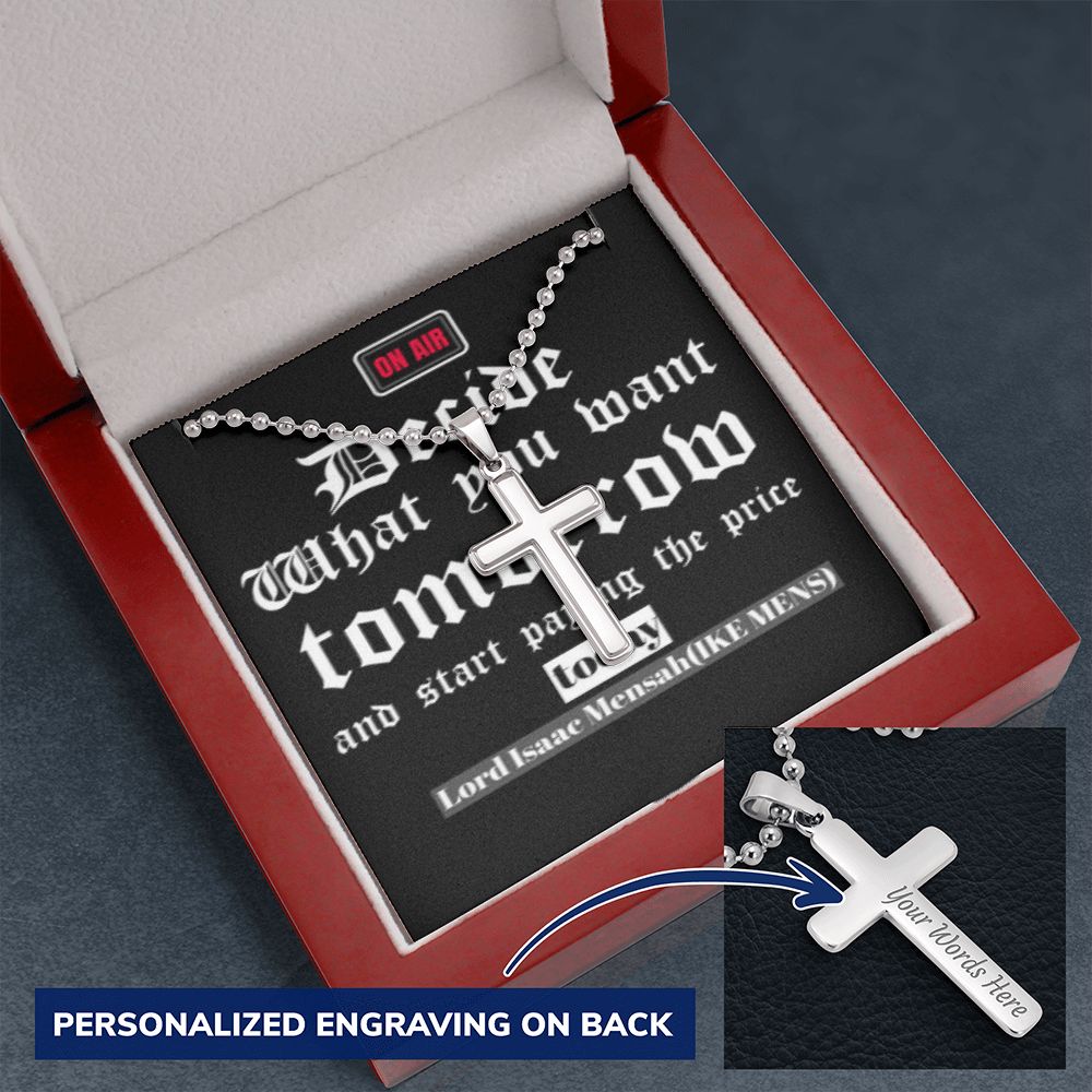 CROSS NECKLACE  WITH IKE MENS QUOTE