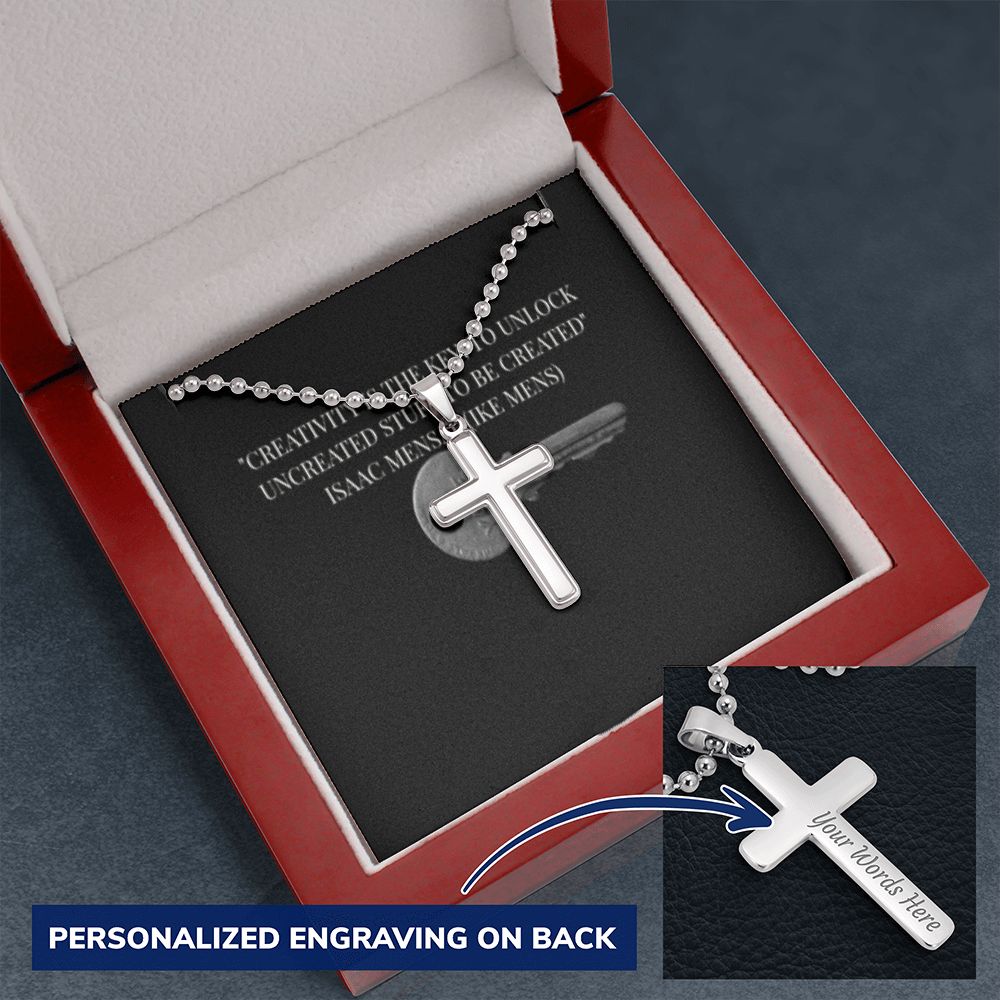 CROSS NECKLACE WITH IKE MENS QUOTE