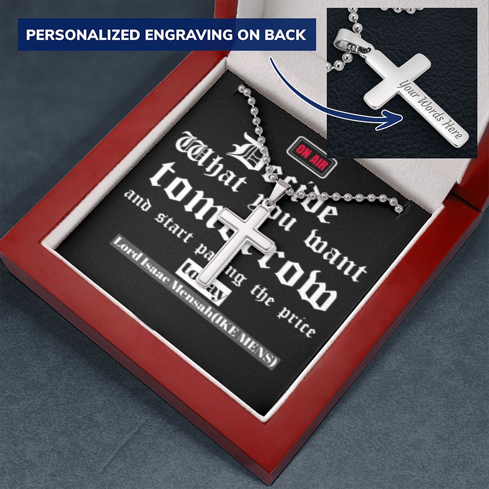 CROSS NECKLACE  WITH IKE MENS QUOTE