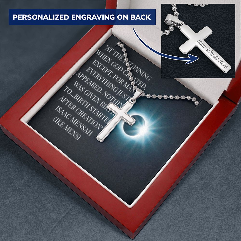 CROSS NECKLACE WITH IKE MENS QUOTE