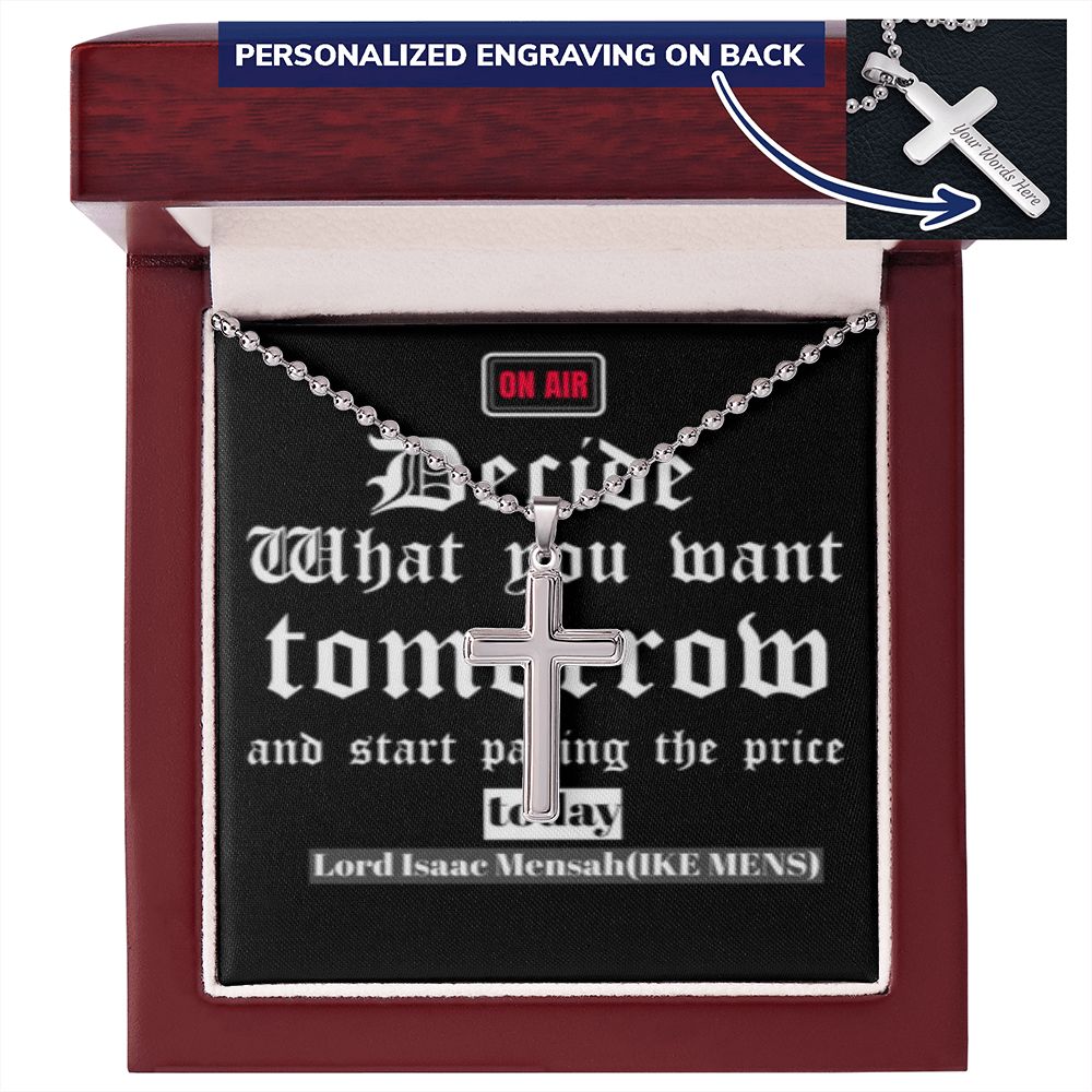 CROSS NECKLACE  WITH IKE MENS QUOTE