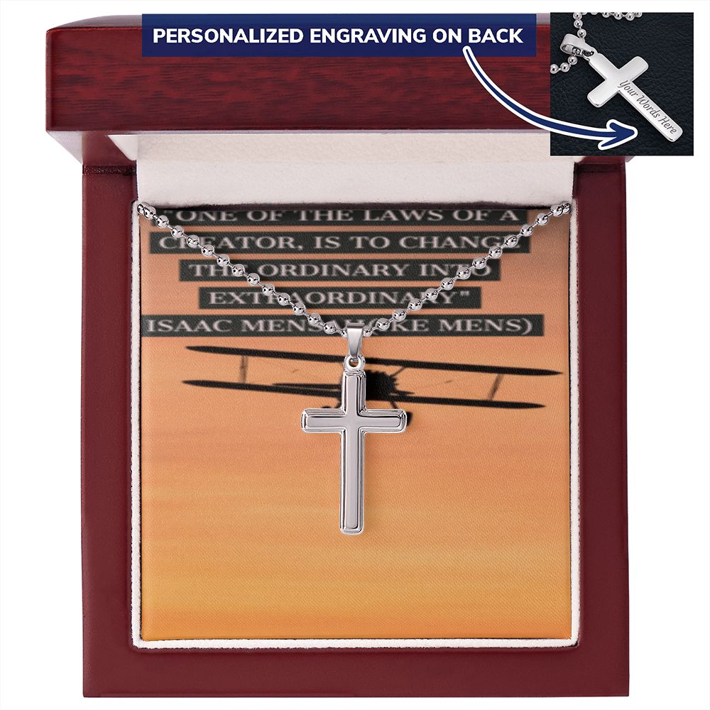 CROSS NECKLACE WITH IKE MENS QUOTE