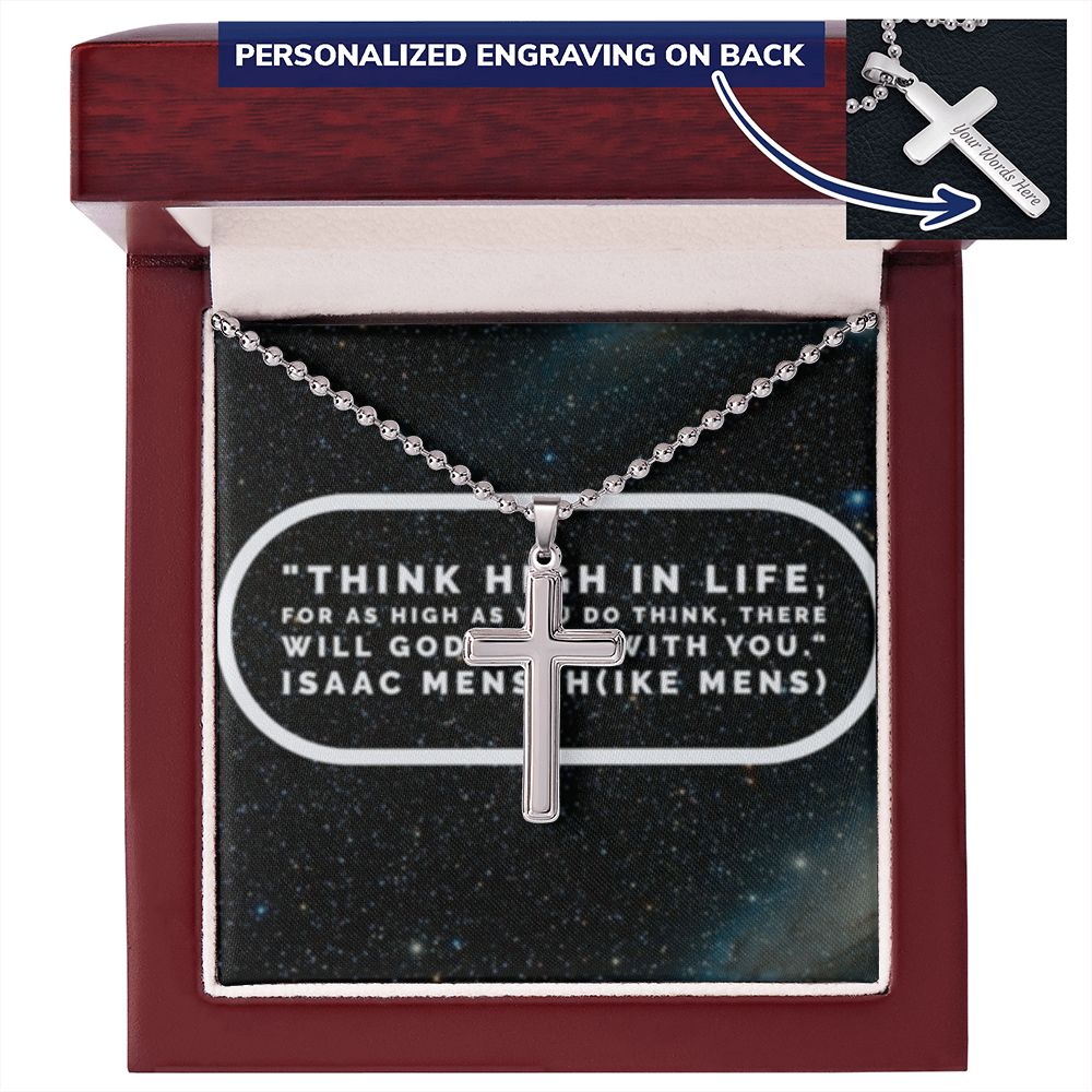 CROSS NECKLACE WITH IKE MENS QUOTE