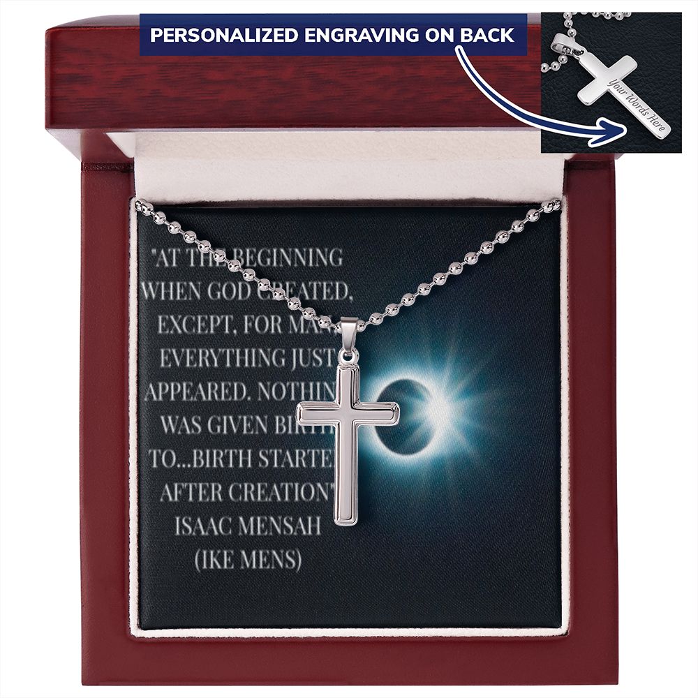CROSS NECKLACE WITH IKE MENS QUOTE