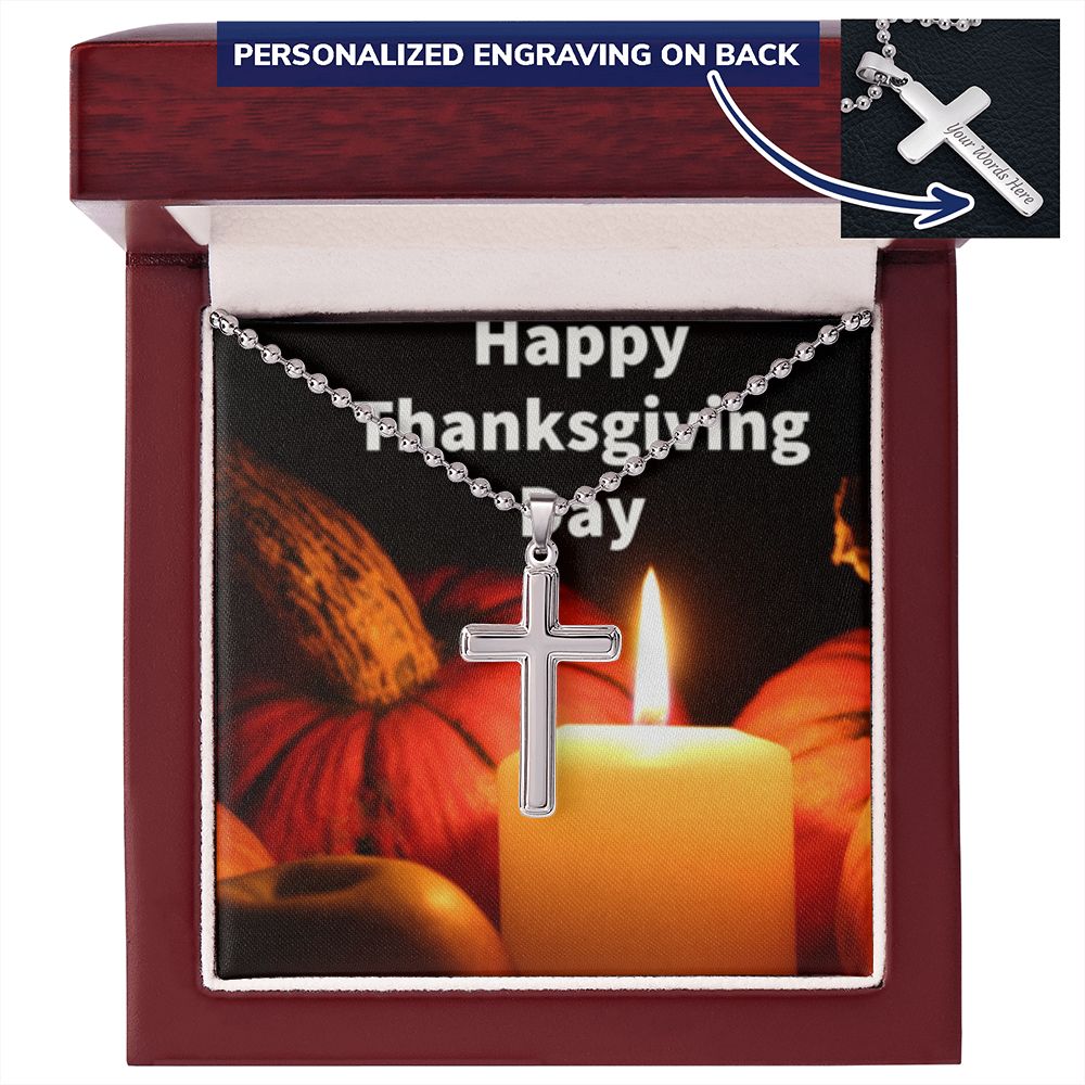 HAPPY THANKSGIVING DAY CROSS NECKLACE
