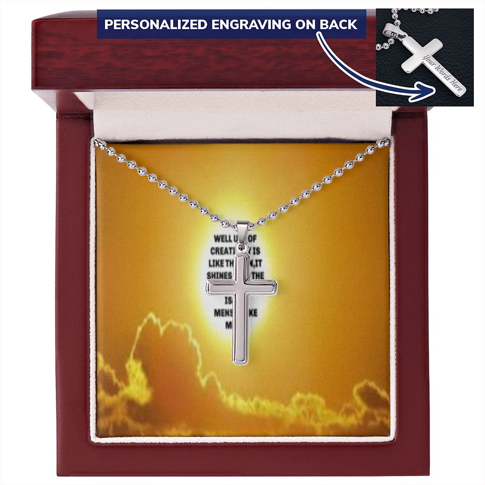 CROSS NECKLACE WITH IKE MENS QUOTE