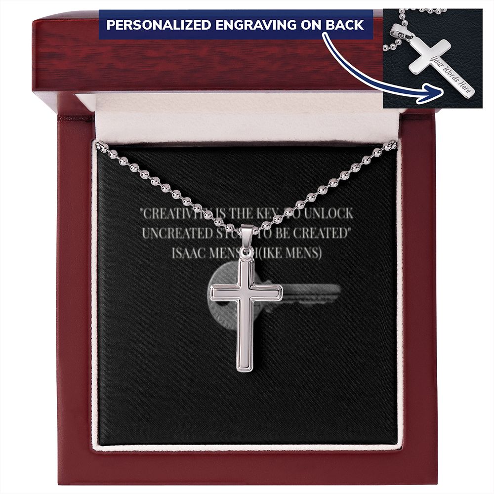 CROSS NECKLACE WITH IKE MENS QUOTE