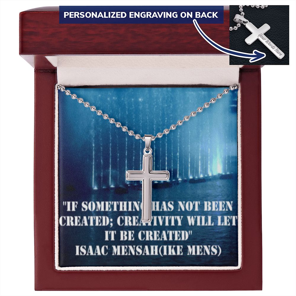 CROSS NECKLACE WITH IKE MENS QUOTE