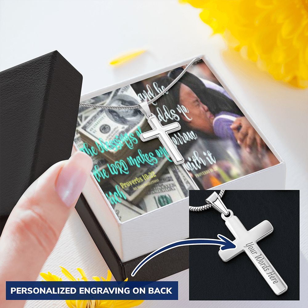 IKE MENS SCRIPTURE COLLAGE CROSS NECKLACE