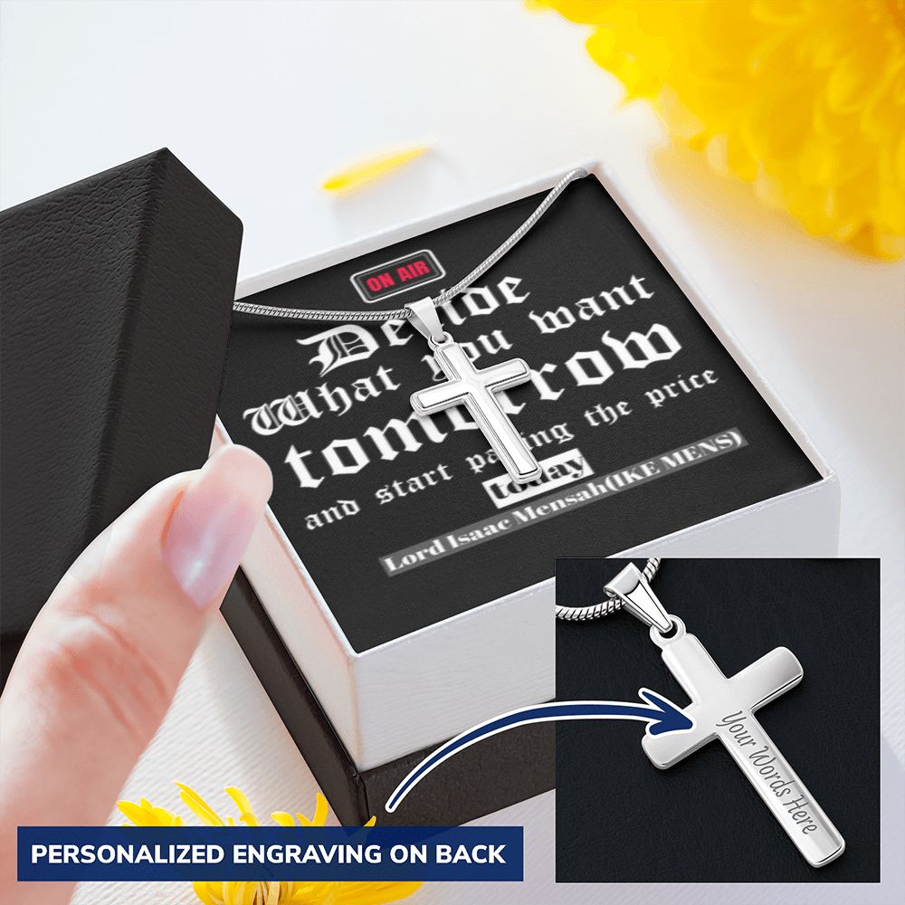 CROSS NECKLACE WITH IKE MENS QUOTE