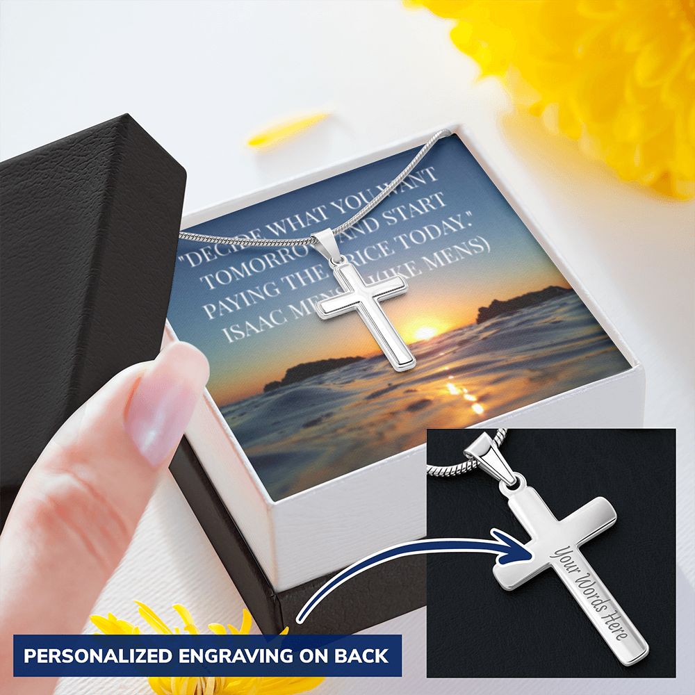 CROSS NECKLACE WITH IKE MENS QUOTE