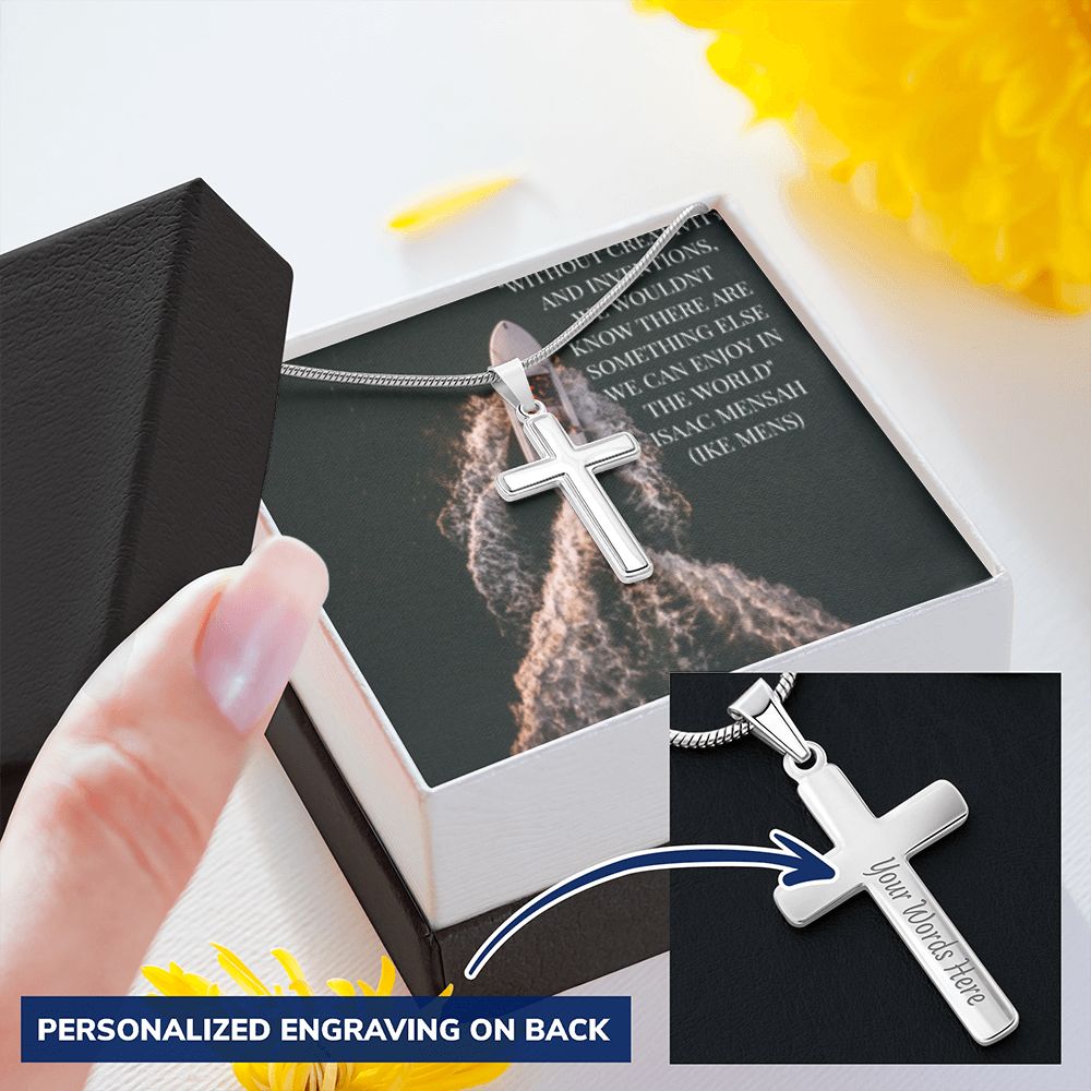 CROSS NECKLACE WITH IKE MENS QUOTE