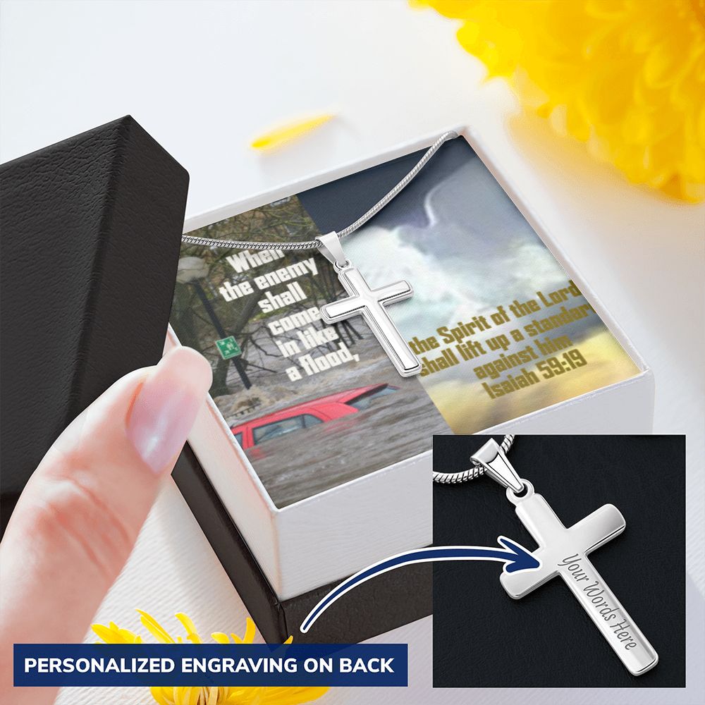 IKE MENS SCRIPTURE COLLAGE CROSS NECKLACE