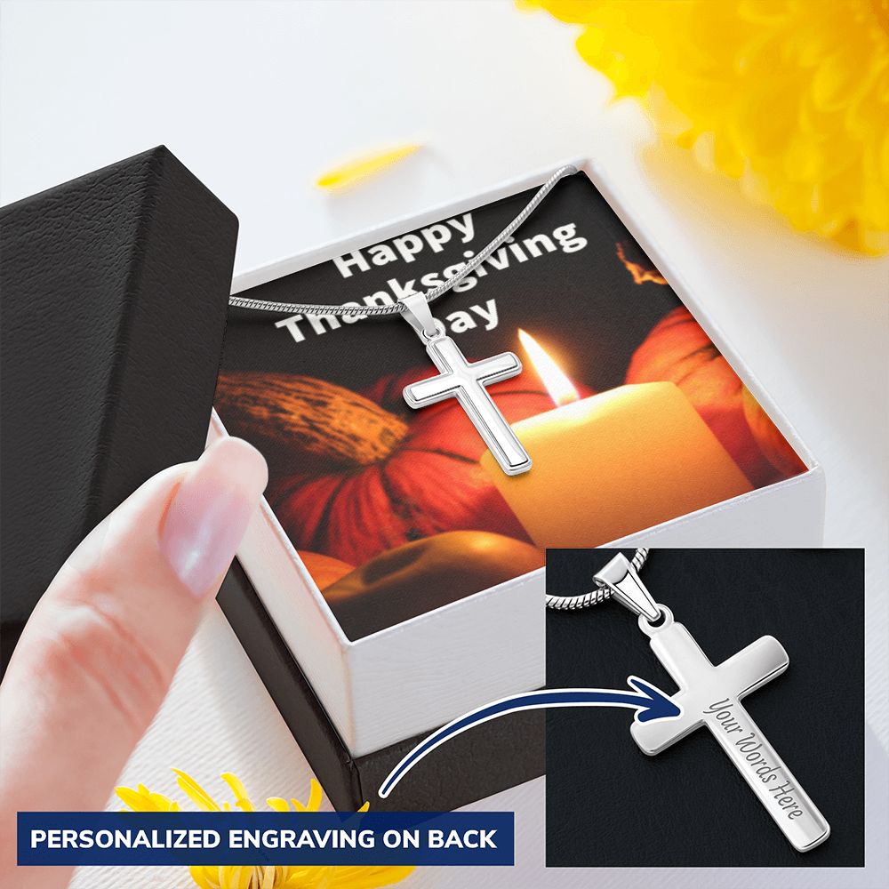 HAPPY THANKSGIVING DAY CROSS NECKLACE