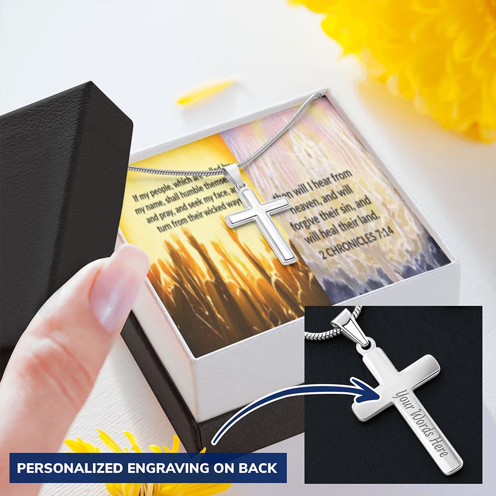 IKE MENS SCRIPTURE COLLAGE CROSS NECKLACE