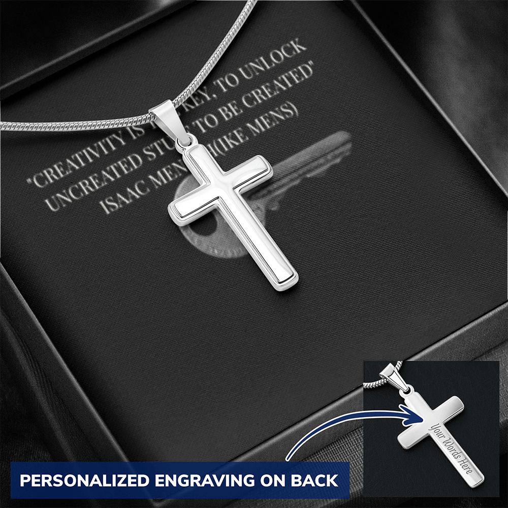 CROSS NECKLACE WITH IKE MENS QUOTE