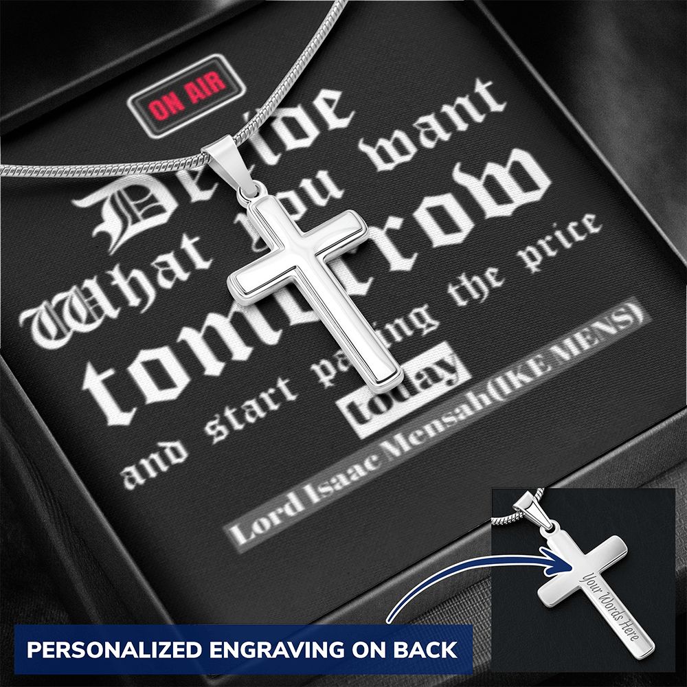 CROSS NECKLACE WITH IKE MENS QUOTE
