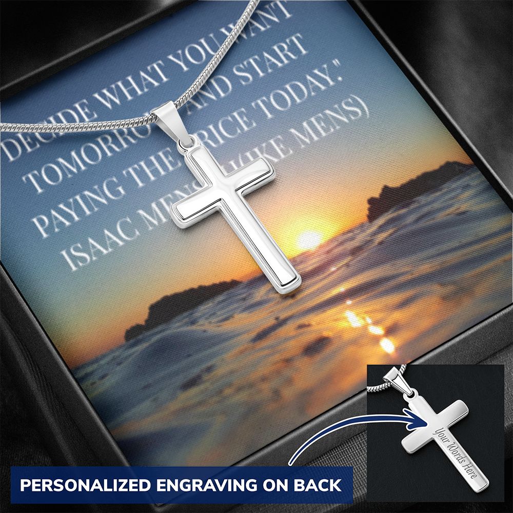 CROSS NECKLACE WITH IKE MENS QUOTE