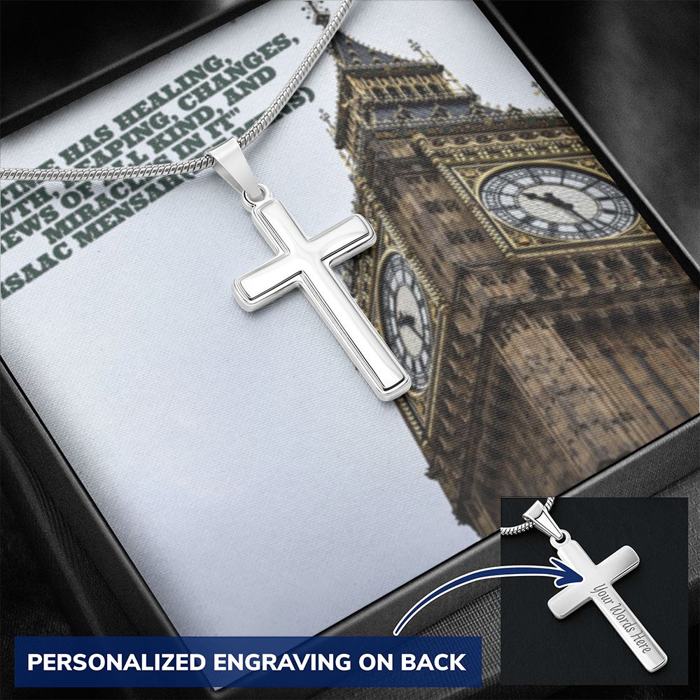 CROSS NECKLACE WITH IKE MENS QUOTE