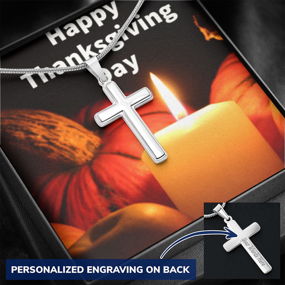 HAPPY THANKSGIVING DAY CROSS NECKLACE