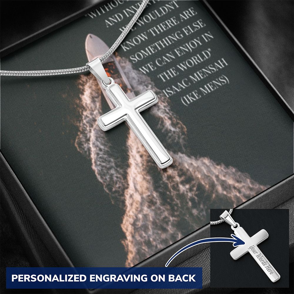 CROSS NECKLACE WITH IKE MENS QUOTE