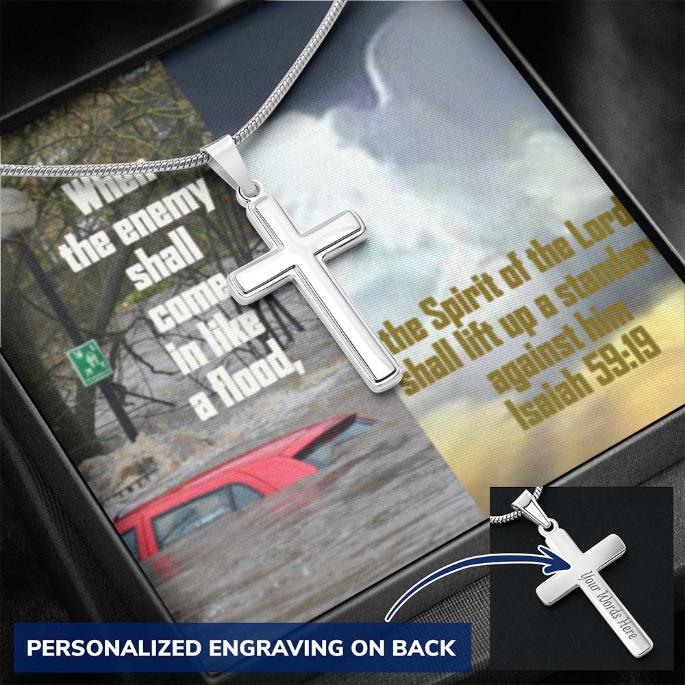 IKE MENS SCRIPTURE COLLAGE CROSS NECKLACE