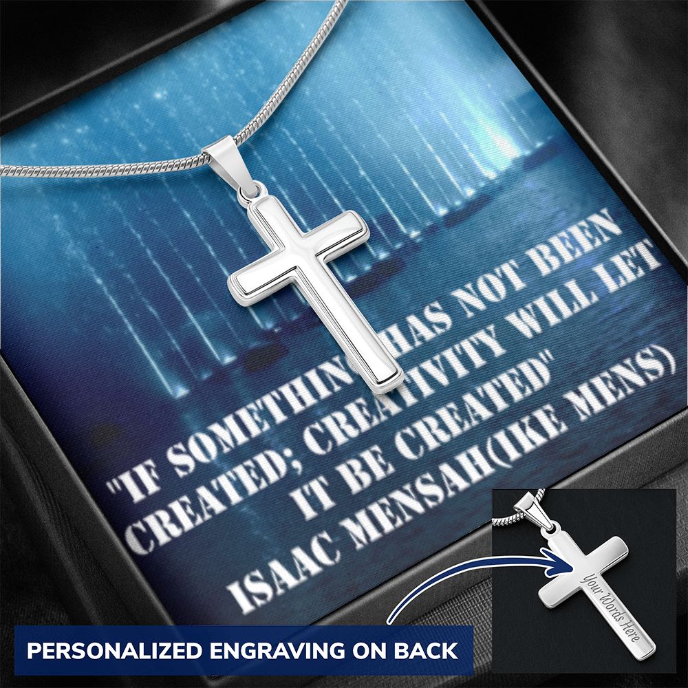 CROSS NECKLACE WITH IKE MENS QUOTE