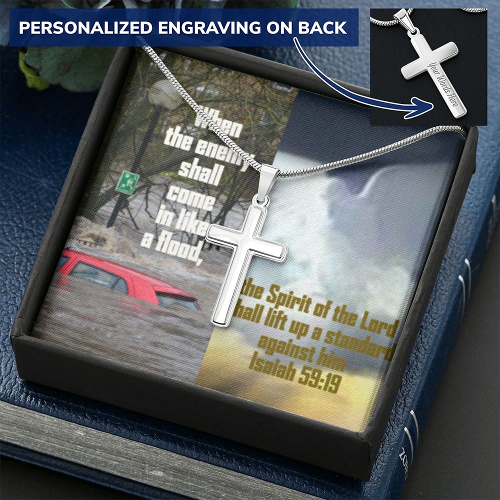 IKE MENS SCRIPTURE COLLAGE CROSS NECKLACE